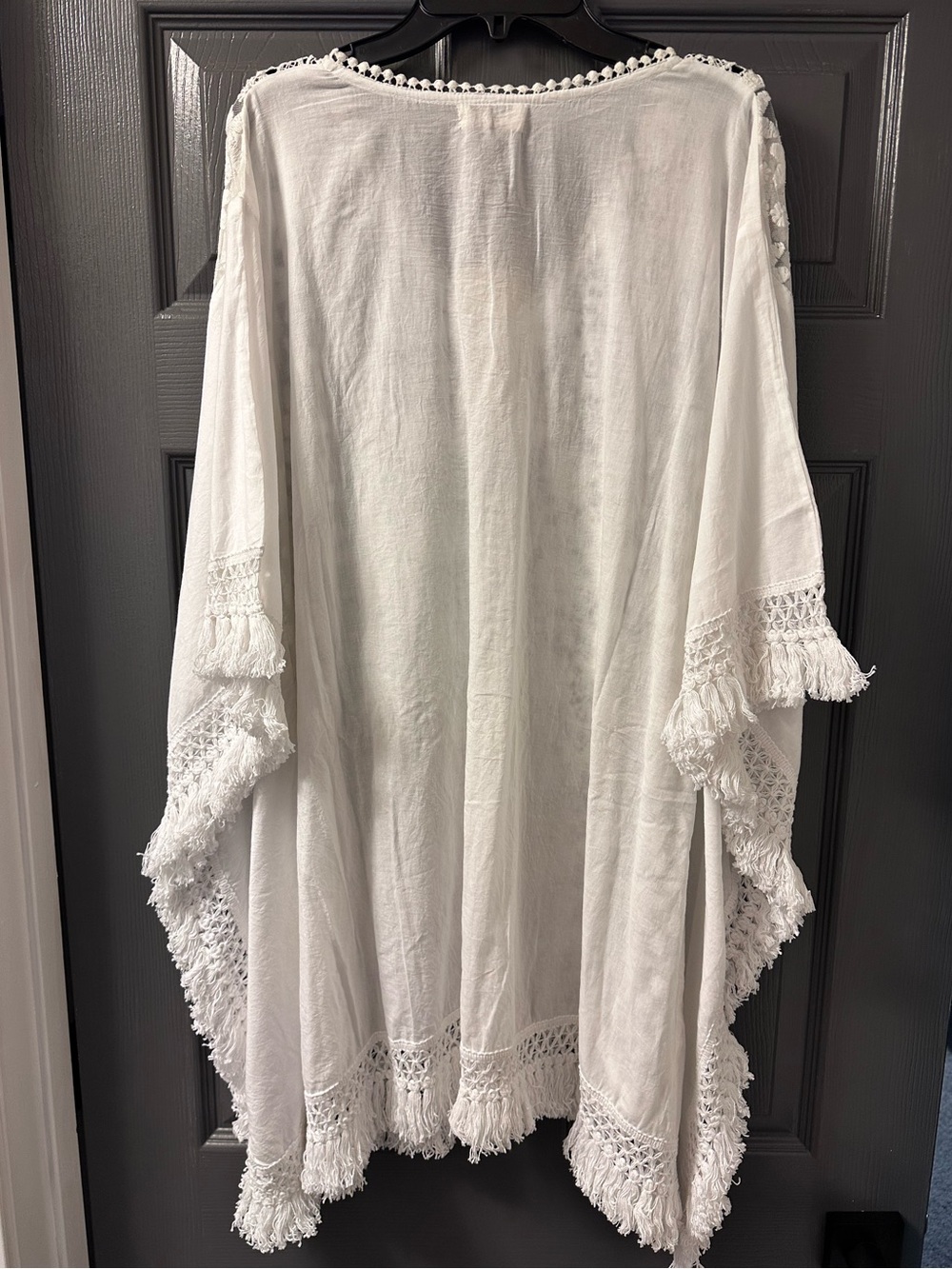 Elan White Crochet and Lace Boho Fringe Swim Coverup OS (S, M, L) - Picture 5 of 16